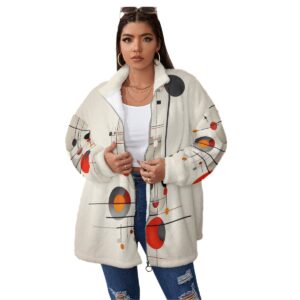 Abstract Art - All-Over Print Unisex Borg Fleece Stand-up Collar Coat With Zipper Closure(Plus Size)