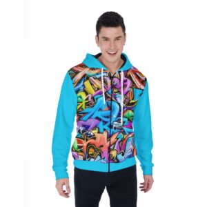 Abstract Graffiti Design - All-Over Print Men's Mirco Fleece Zip Up Hoodie