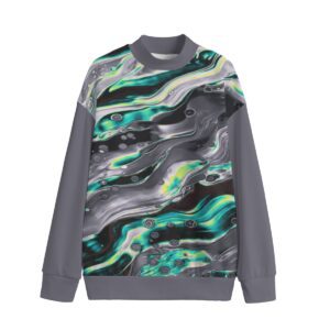 Green Lliquid Textures Design - All-Over Print Unisex Mid-high Collar Drop Shoulder Sweatshirt