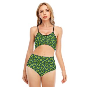 Abstract Green Batik Seamless Pattern - All-Over Print Women's Bikini Swimsuit With Cross Straps