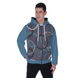 Creative Circle Pattren Design - All-Over Print Men's Heavy Fleece Raglan Zip Up Hoodie With Pocket