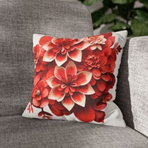 3D Red White Flowers - Faux Suede Square Pillowcase