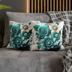 3D Seagreen Flowers - Faux Suede Square Pillowcase