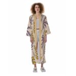 Big Beautiful Leaves Design - All-Over Print Women's Satin Kimono Long Robe