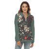 Floral Pattren Design - All-Over Print Women's Borg Fleece Hoodie With Half Zip