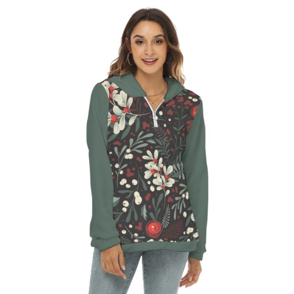 Floral Pattren Design - All-Over Print Women's Borg Fleece Hoodie With Half Zip