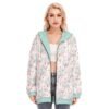 Hello Winter Digital Design - All-Over Print Women's Long Hoodie With Zipper Closure