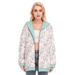 Hello Winter Digital Design - All-Over Print Women's Long Hoodie With Zipper Closure