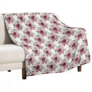 Flower Red Chrsitmas Pattren Design - Single-Side Printing Flannel Blanket