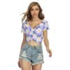 Vibrant Spring Flowers Pattern Design- All-Over Print Women's Raglan Drawstring Front Crop Tee