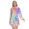 Colorful Floral Design - All-Over Print Women's Lapel Shirt Dress With Long Sleeve