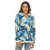 Butterflies Seamless Background - All-Over Print Women's Borg Fleece Hoodie With Half Zip