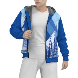 Winter Mountain Landscape Vector Illustration - All-Over Print Men's Sherpa Fleece Zip Up Hoodie