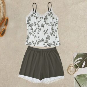 Floral Seamless Pattern Design - All-Over Print Women's Cami Home Suit With Lace Edge