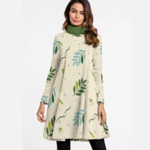 Twig Pattern Design - All-Over Print Women's High Neck Dress With Long Sleeve