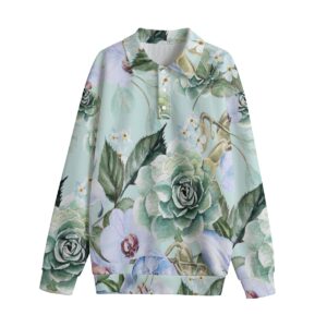 Green Flower Design - All-Over Print Unisex Lapel Collar Sweater