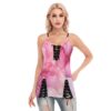 Pink Alkohol Ink Design - All-Over Print Women's V-neck Eyelet Lace-up Cami Dress