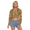 Tiger Pattren Design - All-Over Print Women's Crop Top Hoodie|Velvet