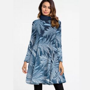 Frost Pattern Background - All-Over Print Women's High Neck Dress With Long Sleeve