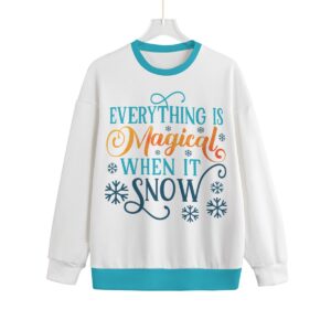 Everything Is Magical When It Snow Design All-Over Print Unisex Drop-shoulder Knitted Fleece Sweater