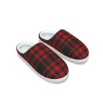 Red Check Design - All-Over Print Men's Plush Slippers