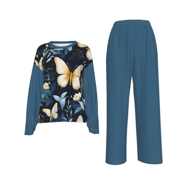 Butterflies-Seamless-Background Design- All-Over Print Women's Casual Long-Sleeves Trouser Suit