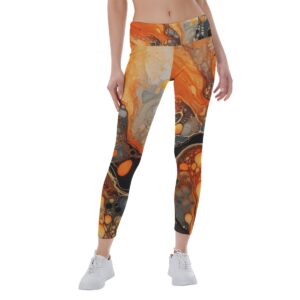 Alkohol Ink Orange Black Pattren Design - All-Over Print Women's Yoga Leggings