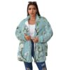 White Flowers -All-Over Print Unisex Borg Fleece Stand-up Collar Coat With Zipper Closure(Plus Size)