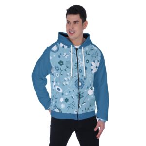 Winter Flower Pattren Design - All-Over Print Men's Heavy Fleece Raglan Zip Up Hoodie With Pocket