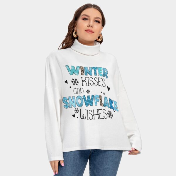 Winter kisses & snowflake -All-Over Print Women's Turtleneck Imitation Knitted Sweater (Plus Size)