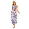 Big Leaves Pattren Design - All-Over Print Women's Wrap Hem Belted Halter Dress