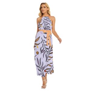 Big Leaves Pattren Design - All-Over Print Women's Wrap Hem Belted Halter Dress