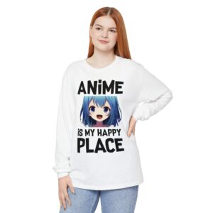 Anime Is My Happy Place Design - Unisex Garment-dyed Long Sleeve T-Shirt