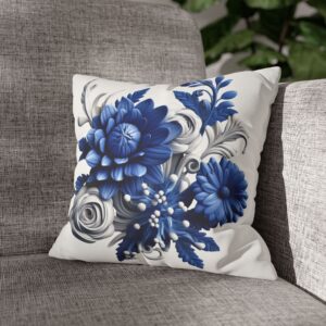 3D Navy Blue And White Flowers - Faux Suede Square Pillowcase