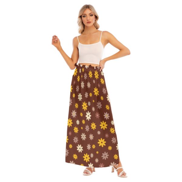 Brown Easter Flower Pattern Design - All-Over Print Women's Side Split Skirt
