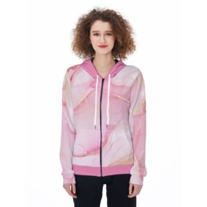 Pink Ink Fluid Textures Design - All-Over Print Women's Zip Up Hoodie