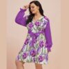 Hand Drawn Watercolor Patterns Design -All-Over Print Women's V-neck Dress With Waistband(Plus Size)