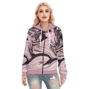 Modern Fluid Non Seamless Marble Design- All-Over Print Women's Hoodie With Zipper