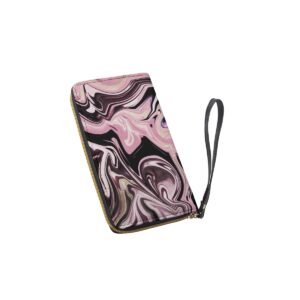 Modern Fluid Non Seamless Marble Design - Long Wallet With Black Hand Strap
