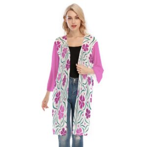 Pink Flowers Pattren Design - All-Over Print Women's V-neck Mesh Cardigan