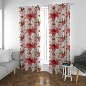 Red Lily Seamless Pattern Watercolor Design - Grommet Curtains (Small Size)