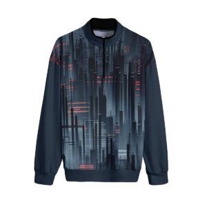 Barcode Scan Seamless Patterns - All-Over Print Men's Stand-up Collar Sweater With Zipper Closure