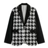 Black & White Plaid Pattern - All-Over Print Men's Casual Flat Lapel Collar Blazer | 245GSM Cotton