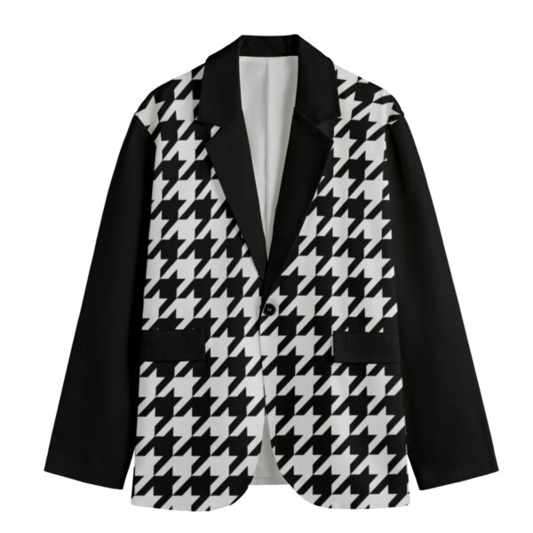 Black & White Plaid Pattern - All-Over Print Men's Casual Flat Lapel Collar Blazer | 245GSM Cotton