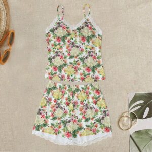 Hand Drawn Watercolor Pattern Design - All-Over Print Women's Cami Home Suit With Lace Edge