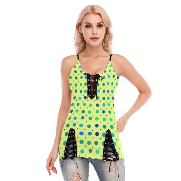 Dots Pattren Design - All-Over Print Women's V-neck Eyelet Lace-up Cami Dress