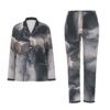Black Golden Ink Textures - All-Over Print Women's Long Sleeve Pajama Set With White Contrast Piping