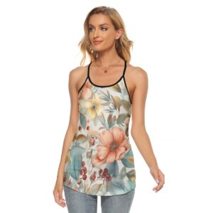 Floral Watercolor Seamless Patterns Bright - All-Over Print Women's Criss-Cross Open Back Tank Top