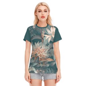 Botanical Floral Design - All-Over Print Women's Round Neck T-Shirt | 190GSM Cotton