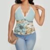 Floral Watercolor Seamless Patterns Bright - All-Over Print Women's Lace-Trimmed Tie-Back Top